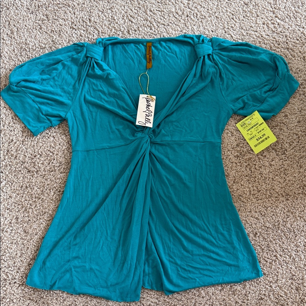 NWT Rachel Pally Teal Twist Front Blouse